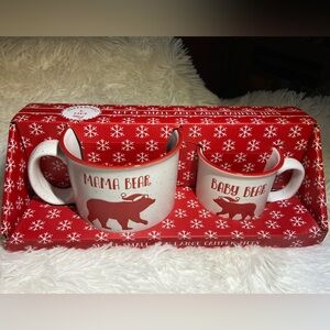 Peppermint & Pine Mama Bear and Baby Bear Mug Set - Red and White